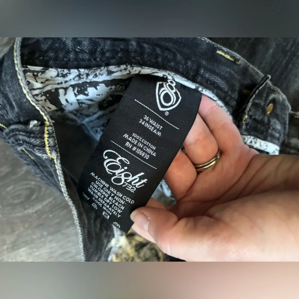 Eight 732 vintage denim embroidered baggy Y2K jeans gold blue oversized fit 36 - Picture 3 of 10